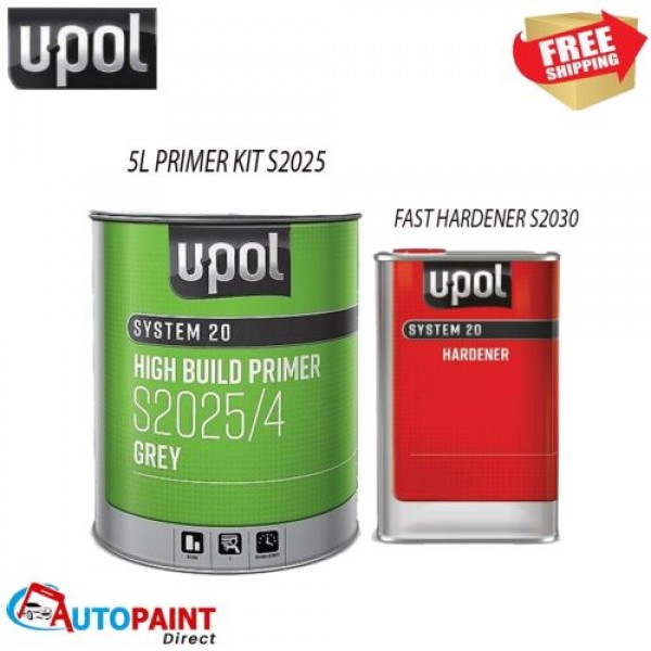 U-POL S2025 HIGH BUILD 2K PRIMER WITH S2030 UPOL HARDENER GREY 5LTR KIT