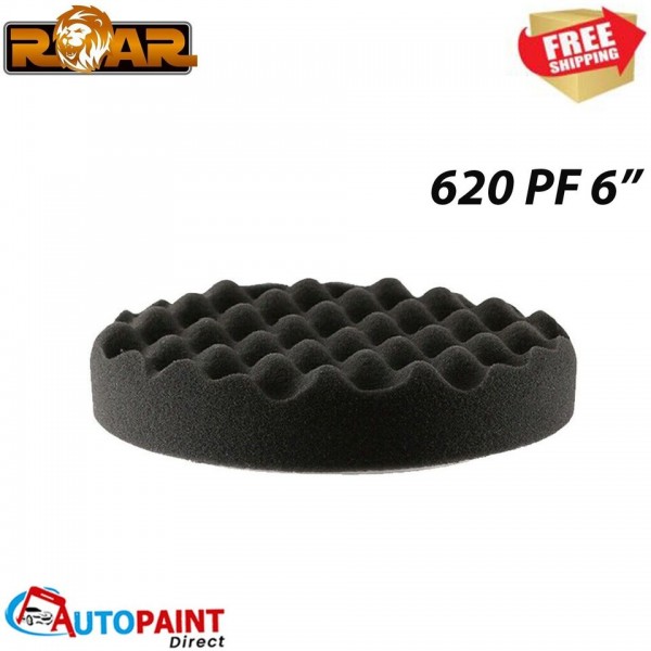 ROAR 620PF BLACK WAFFLE HOOK AND LOOP POLISHING FOAM PAD HEADS 6"