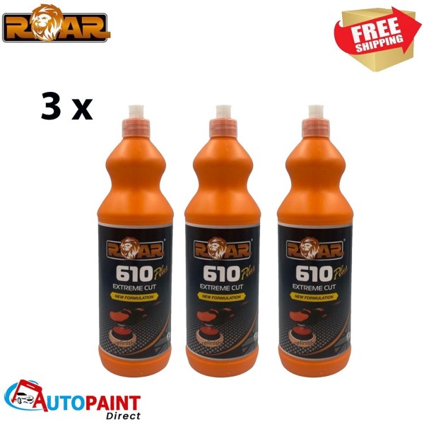 3 x ROAR 610 PLUS EXTREME CUTTING POLISH POLISHING VALETING COMPOUND 1KG