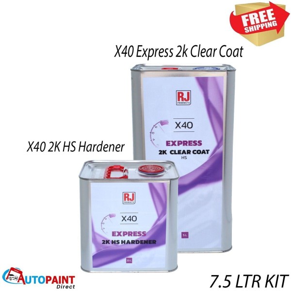 RJ PRODUCTS X40 EXPRESS HS 2K CLEAR COAT 5L with 2.5L FAST HARDENER 7.5L KIT